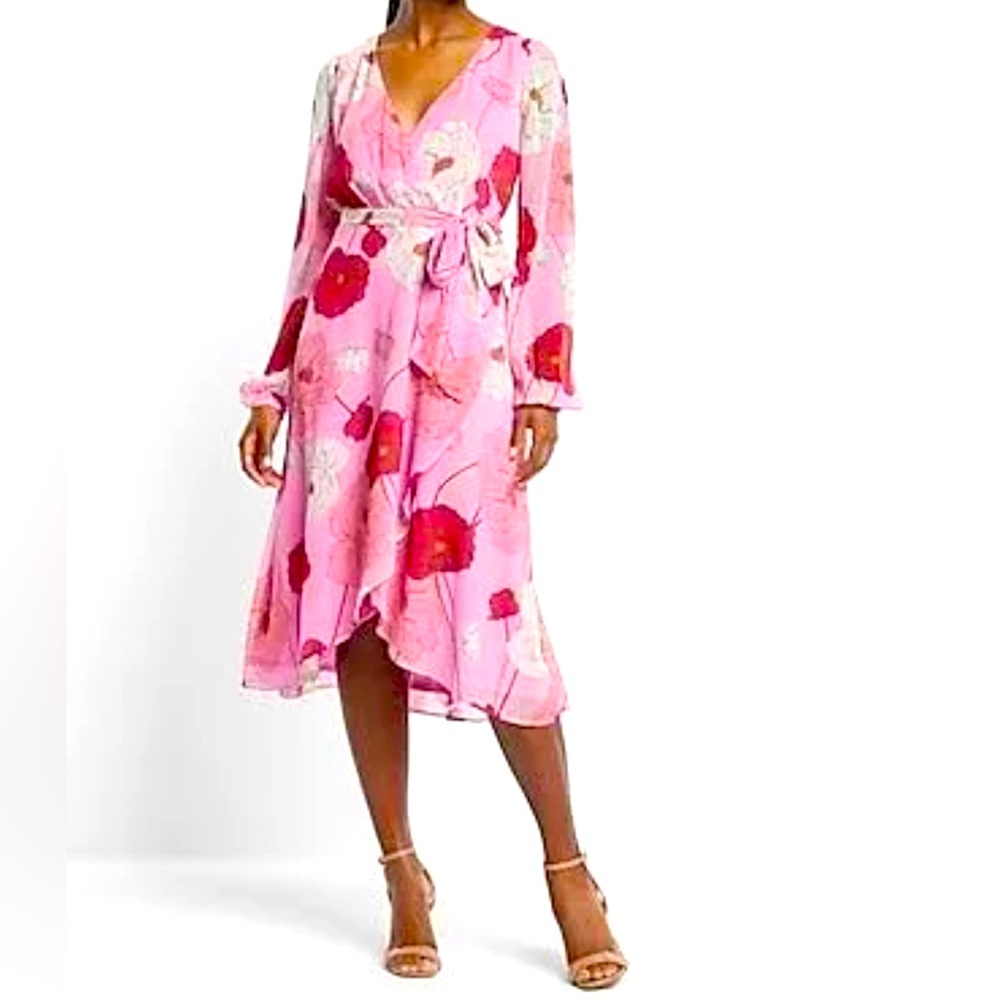 Express 🩷 Casual Floral Wrap Tie Waist Midi Dress